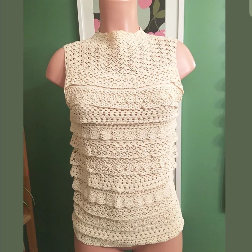Cynthia Steffe Crochet Tired Lace High Neck Top M